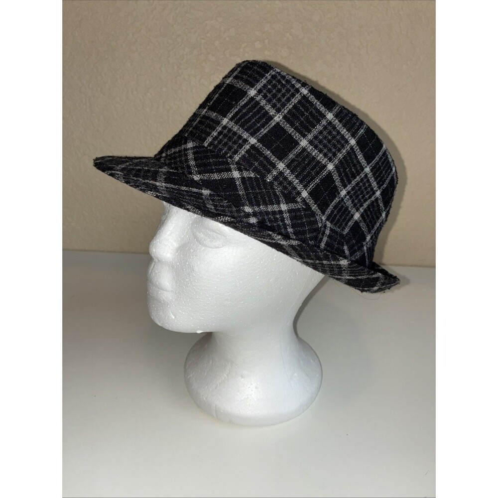 Westend Plaid Trilby Fedora Black White Checkered Plaid Short Brim Hat Sz L/XL